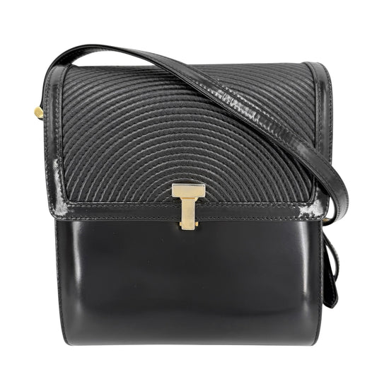 TIFFANY&Co. ティファニー ショルダーバッグ Tクリップ ポシェット レザー エナメル ブラック 黒 ゴールド金具 レディース【中古品】