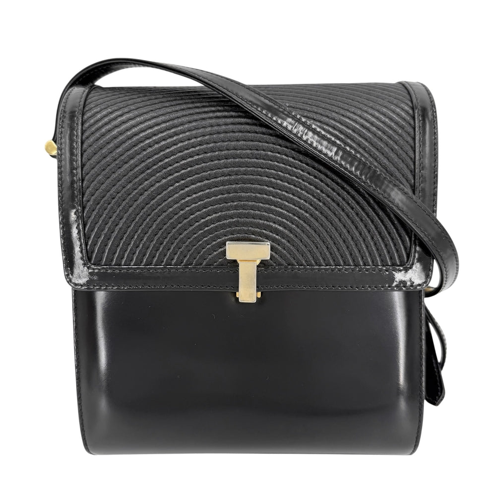 TIFFANY&Co. ティファニー ショルダーバッグ Tクリップ ポシェット レザー エナメル ブラック 黒 ゴールド金具 レディース【中古品】
