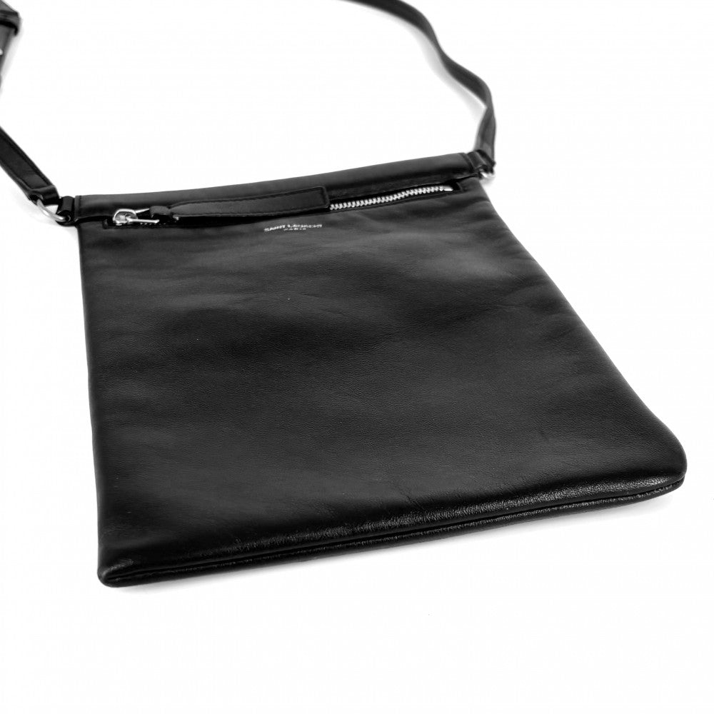 SAINT LAURENT PARIS サンローランパリ ショルダーバッグ サコッシュ ショルダーポーチ ミニバッグ 581697 レザー ブラック 黒 シルバー金具 レディース【中古品】