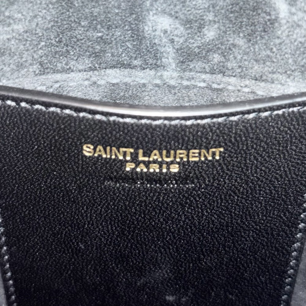 【開店SALE】 YVES SAINT LAURENT イヴ・サンローラン ショルダーバッグ YSLロゴ LE 5 A 7 735214 レザー ブラック 黒 ゴールド金具 レディース【中古品】