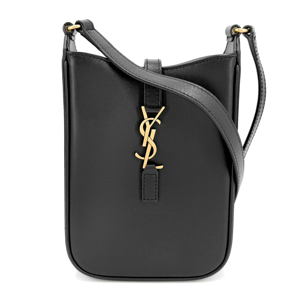 【開店SALE】 YVES SAINT LAURENT イヴ・サンローラン ショルダーバッグ YSLロゴ LE 5 A 7 735214 レザー ブラック 黒 ゴールド金具 レディース【中古品】