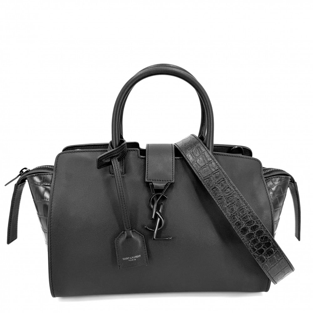 【開店SALE】 SAINT LAURENT PARIS サンローランパリ 2WAY ベイビー ダウンタウンカバス ハンドバッグ ショルダーバッグ YSLロゴ 鞄 かばん 型押しレザー 436834 レザー ブラック 黒 ブラック金具 レディース【中古品】