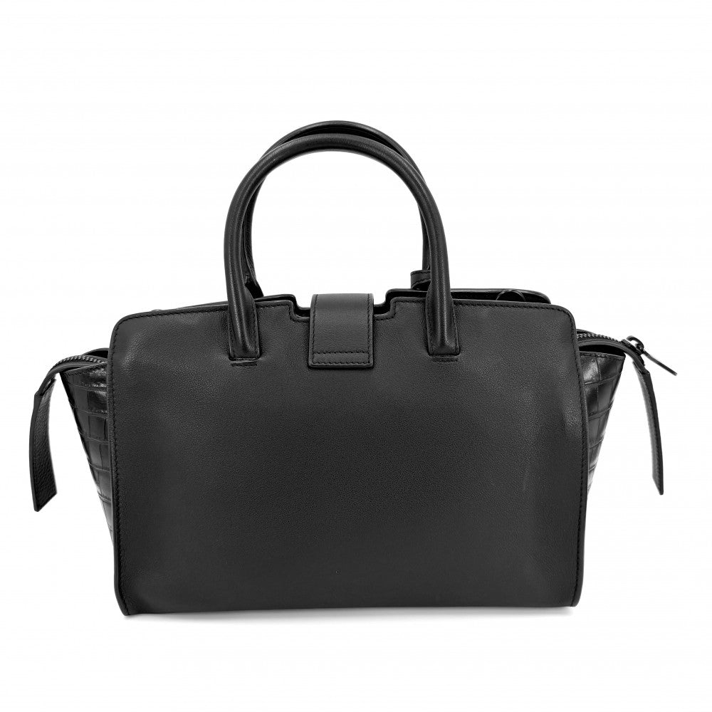 【開店SALE】 SAINT LAURENT PARIS サンローランパリ 2WAY ベイビー ダウンタウンカバス ハンドバッグ ショルダーバッグ YSLロゴ 鞄 かばん 型押しレザー 436834 レザー ブラック 黒 ブラック金具 レディース【中古品】