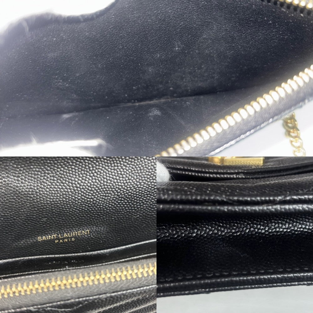 SAINT LAURENT PARIS サンローランパリ チェーンウォレット カサンドラ YSLロゴ ショルダーバッグ 393953 レザー ブラック 黒 ゴールド金具 レディース【中古品】