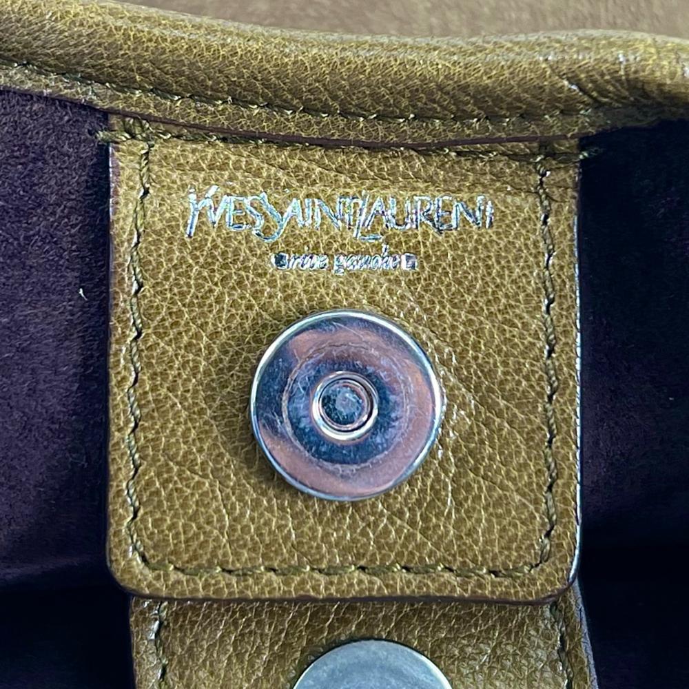 YVES SAINT LAURENT イヴ・サンローラン トートバッグ サントロペ フリル 121634 レザー スエード カーキ シルバー金具 レディース【中古品】
