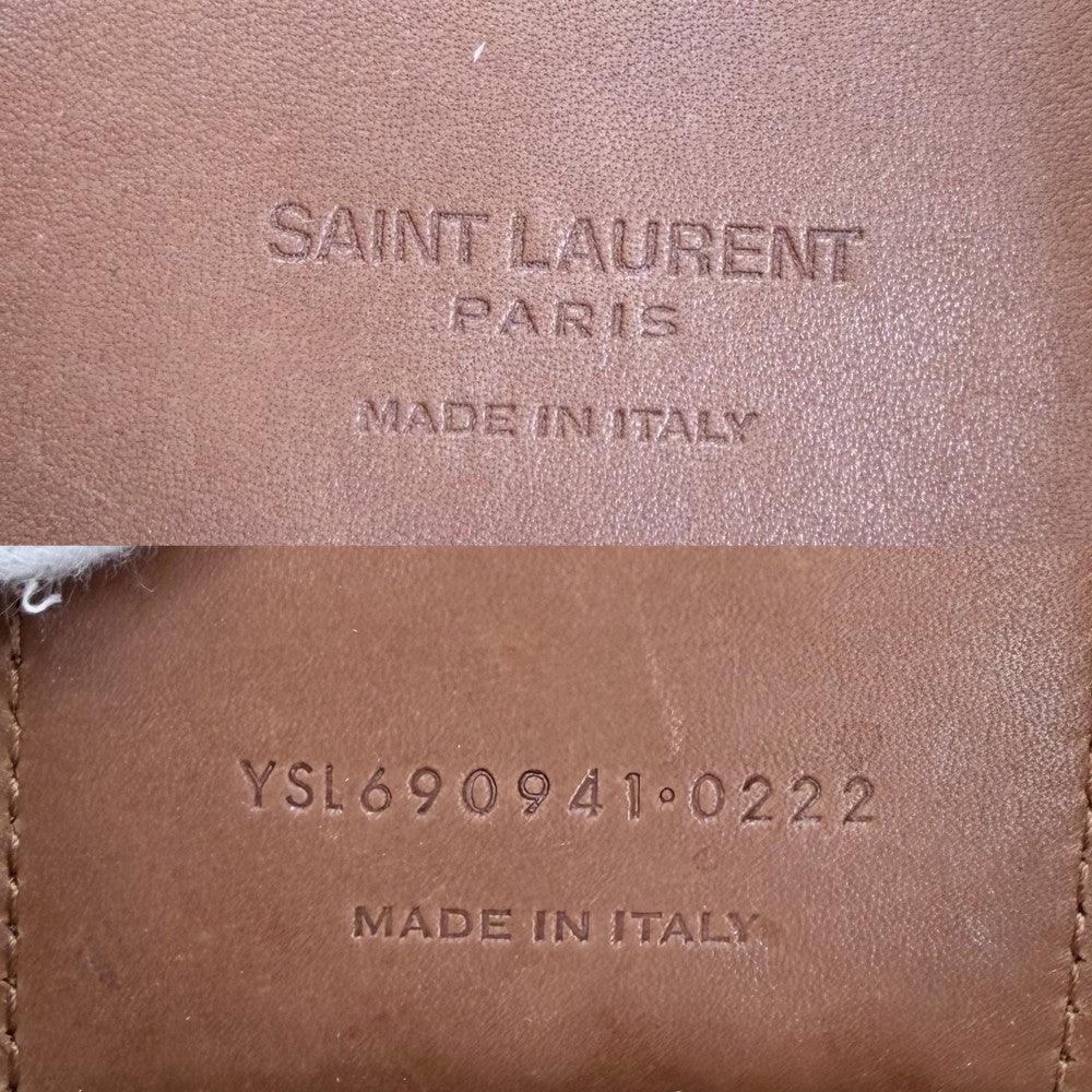 YVES SAINT LAURENT イヴ・サンローラン ショルダーバッグ ラフィア クロシェット YSLロゴ 690941 ストロー レザー ベージュ ゴールド金具 レディース【中古品】