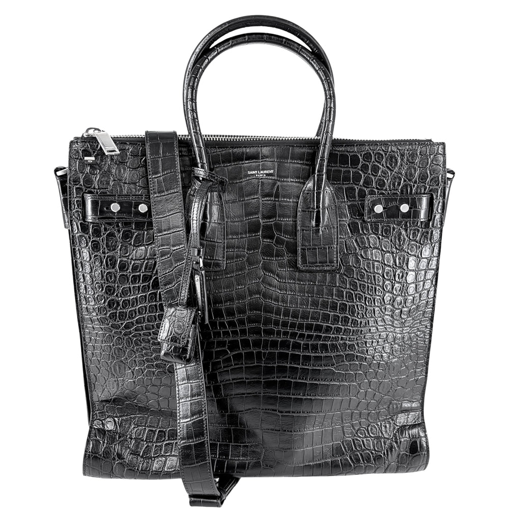 SAINT LAURENT PARIS サンローランパリ 2WAY ノース／サウス サック・ド・ジュール ハンドバッグ ショルダーバッグ クロコ型押し 480583 レザー ブラック 黒 シルバー金具 レディース【中古品】