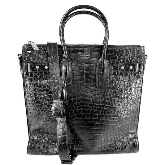 SAINT LAURENT PARIS サンローランパリ 2WAY ノース／サウス サック・ド・ジュール ハンドバッグ ショルダーバッグ クロコ型押し 480583 レザー ブラック 黒 シルバー金具 レディース【中古品】
