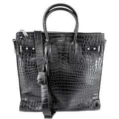 SAINT LAURENT PARIS サンローランパリ 2WAY ノース／サウス サック・ド・ジュール ハンドバッグ ショルダーバッグ クロコ型押し 480583 レザー ブラック 黒 シルバー金具 レディース【中古品】