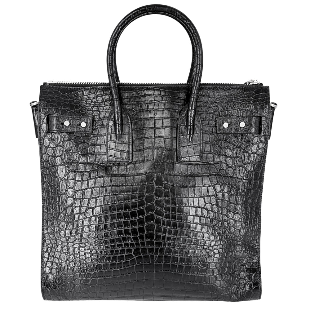 SAINT LAURENT PARIS サンローランパリ 2WAY ノース／サウス サック・ド・ジュール ハンドバッグ ショルダーバッグ クロコ型押し 480583 レザー ブラック 黒 シルバー金具 レディース【中古品】