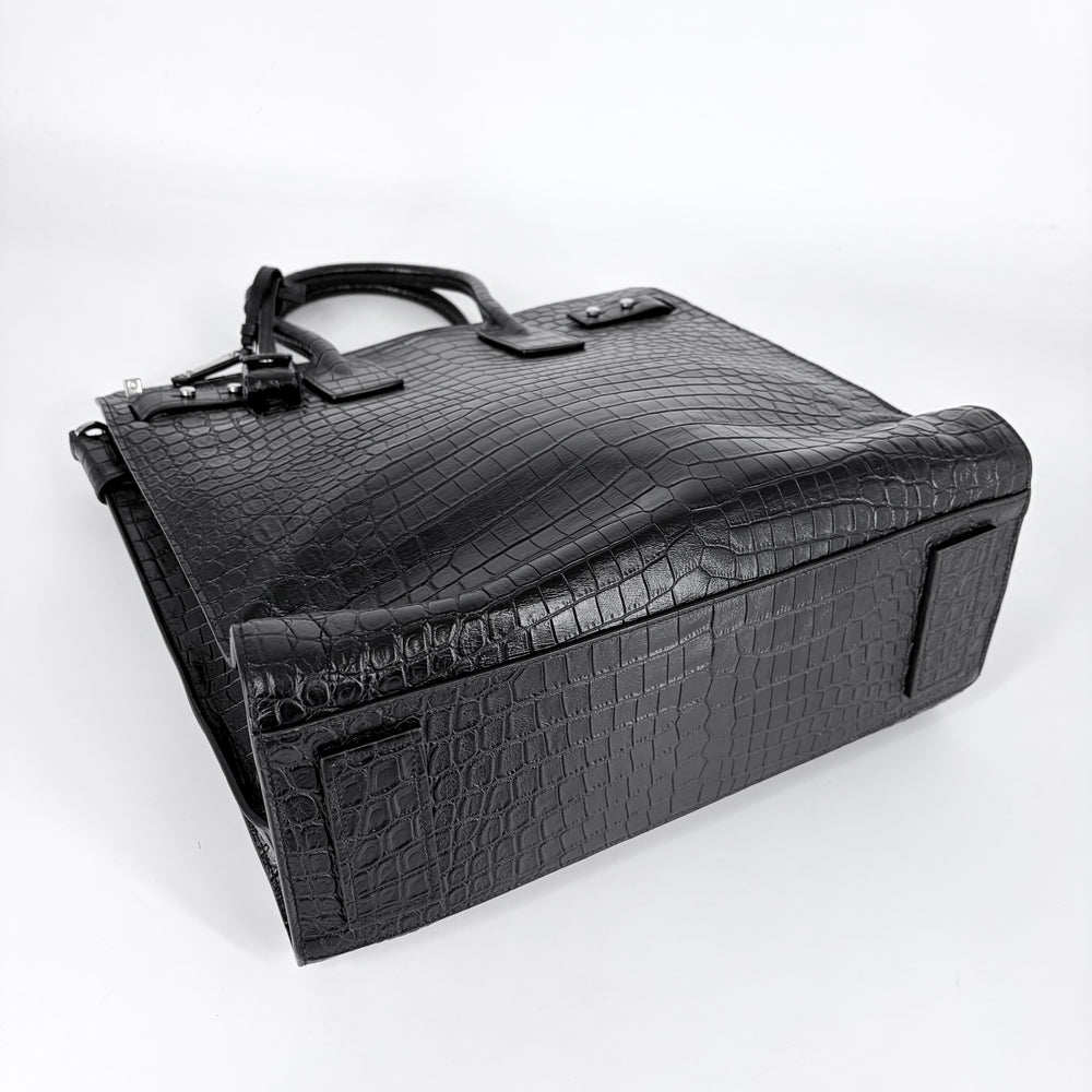 SAINT LAURENT PARIS サンローランパリ 2WAY ノース／サウス サック・ド・ジュール ハンドバッグ ショルダーバッグ クロコ型押し 480583 レザー ブラック 黒 シルバー金具 レディース【中古品】