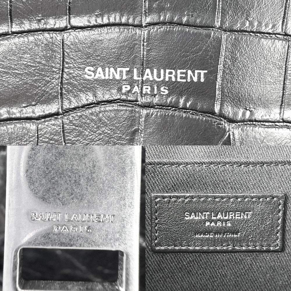 SAINT LAURENT PARIS サンローランパリ 2WAY ノース／サウス サック・ド・ジュール ハンドバッグ ショルダーバッグ クロコ型押し 480583 レザー ブラック 黒 シルバー金具 レディース【中古品】