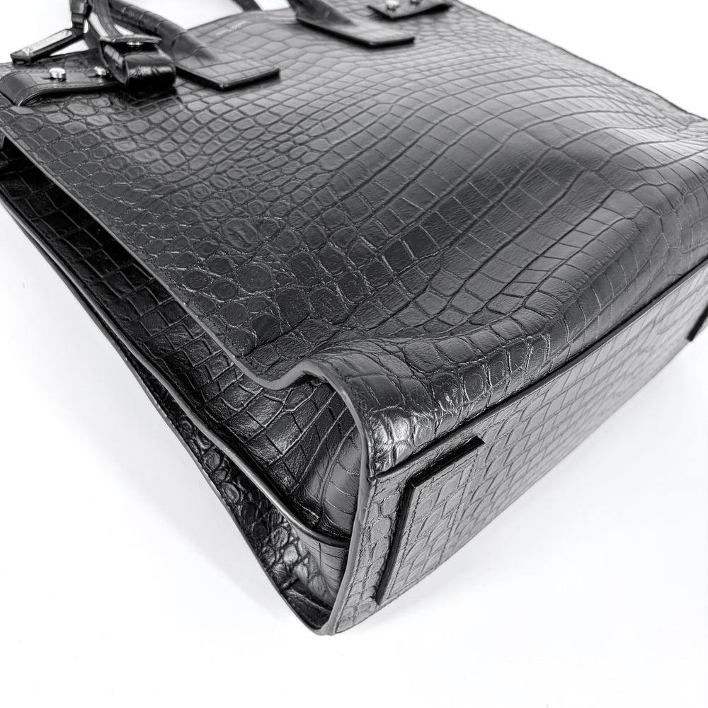 SAINT LAURENT PARIS サンローランパリ 2WAY ノース／サウス サック・ド・ジュール ハンドバッグ ショルダーバッグ クロコ型押し 480583 レザー ブラック 黒 シルバー金具 レディース【中古品】