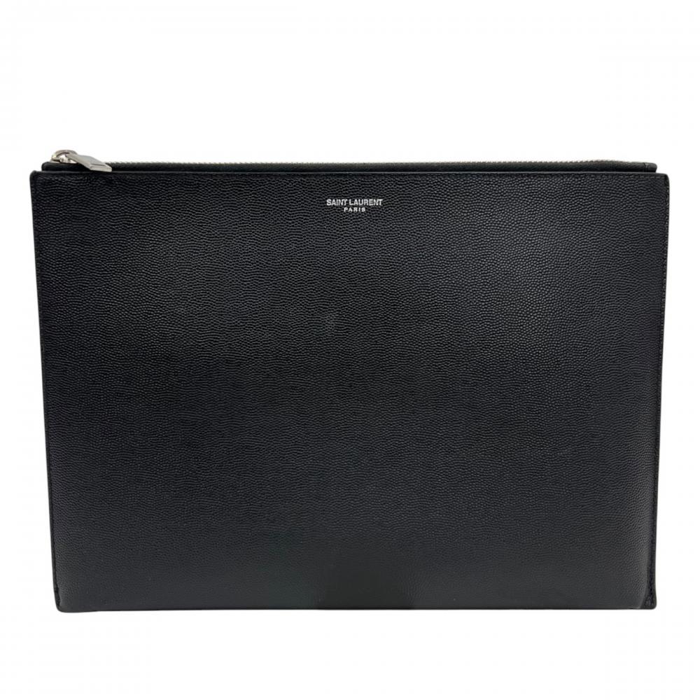 SAINT LAURENT PARIS サンローランパリ クラッチバッグ タブレットホルダー 397294 レザー ブラック 黒 シルバー金具 メンズ【中古品】