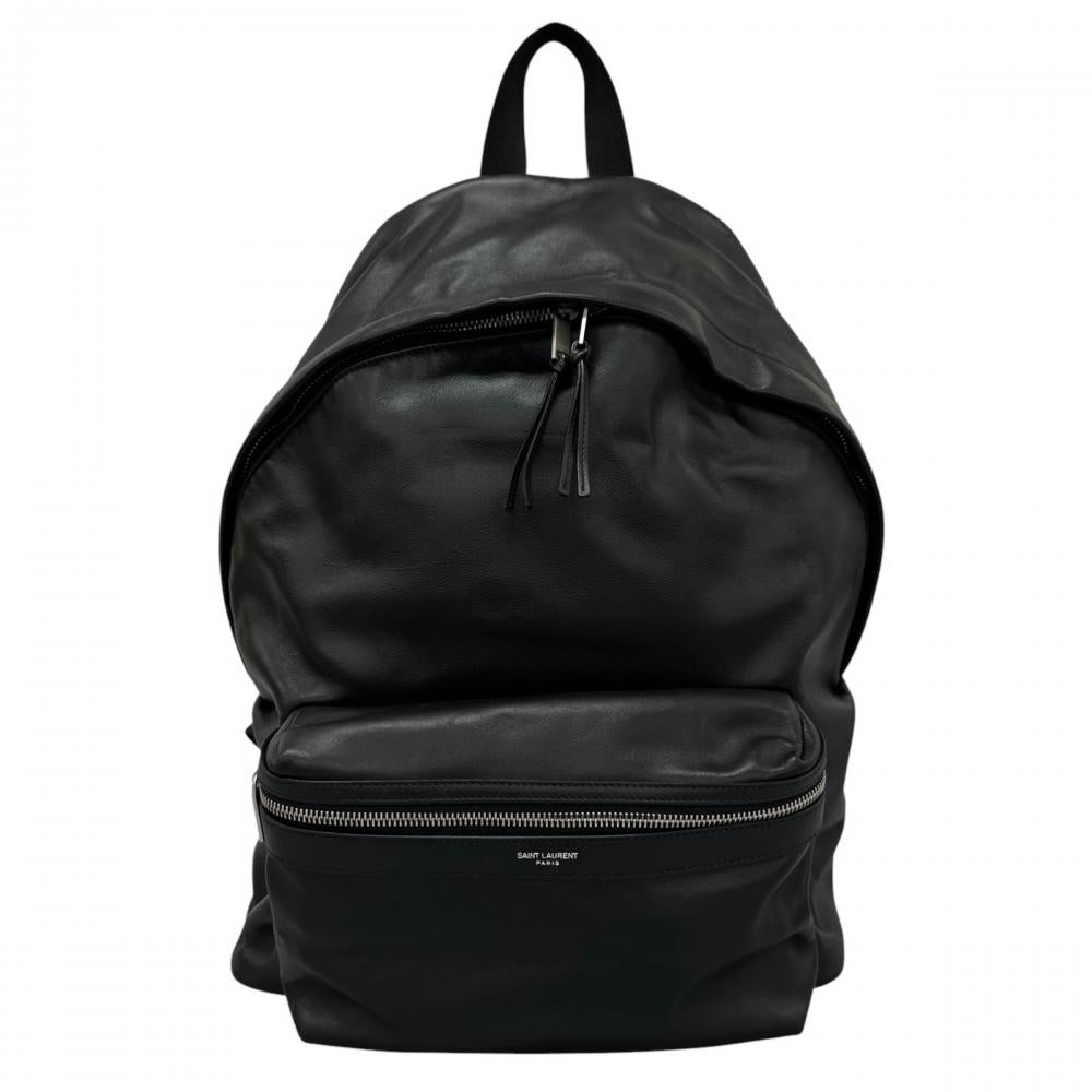 SAINT LAURENT サンローラン リュック シティバックパック ダブルファスナー 534967 レザー ブラック 黒 シルバー金具 ユニセックス【中古品】