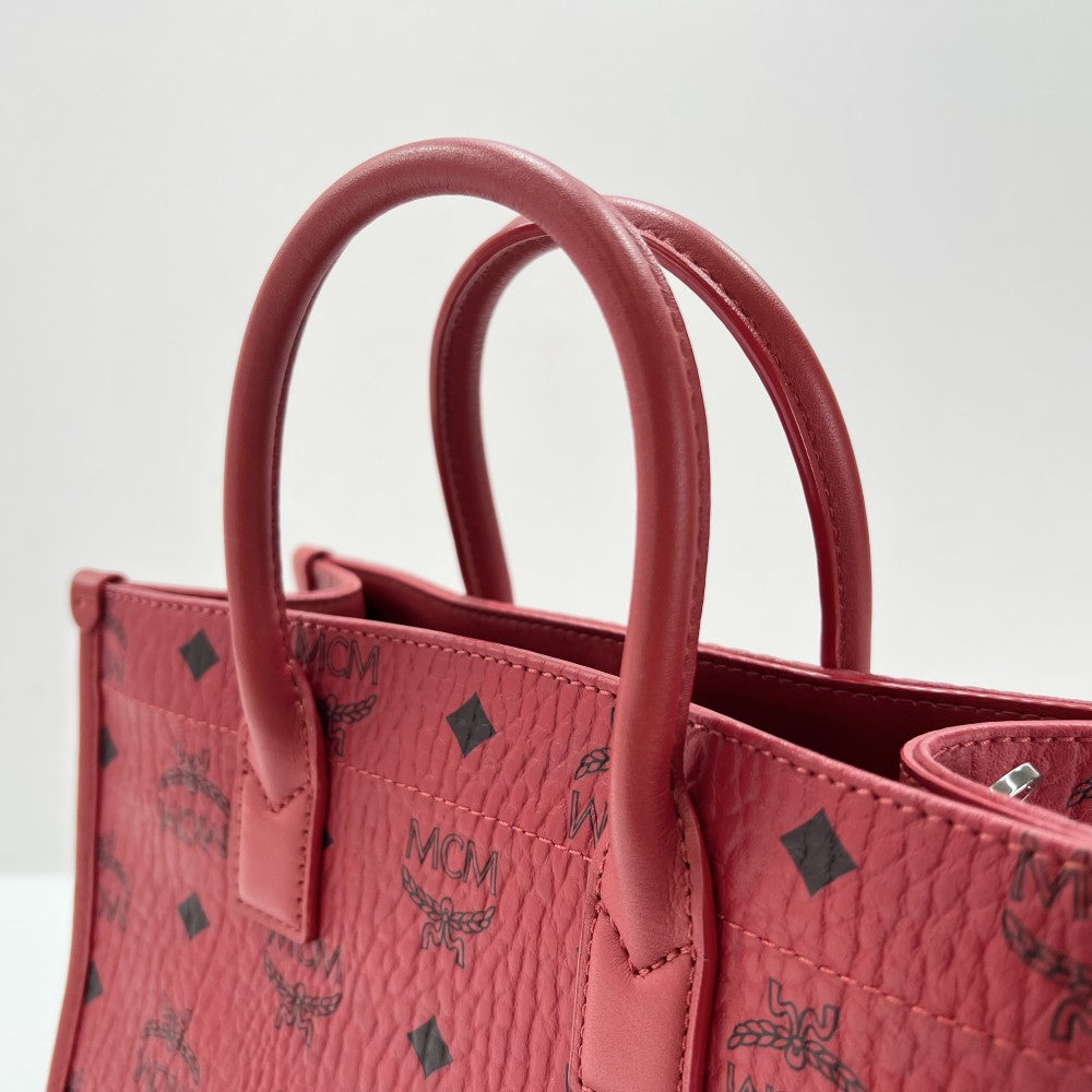 MCM エム・シー・エム 2WAY ヴィセトストート スモール ハンドバッグ ショルダーバッグ レッド 赤 シルバー金具 レディース【中古品】