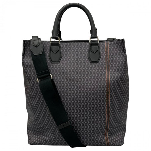 Dunhill ダンヒル 2WAY エンジンターン トートバッグ PVC レザー ブラック 黒 グレー シルバー金具 メンズ【中古品】