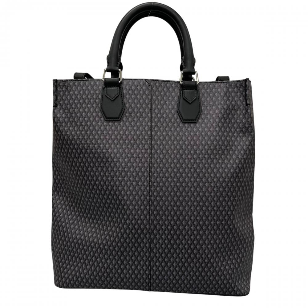 Dunhill ダンヒル 2WAY エンジンターン トートバッグ PVC レザー ブラック 黒 グレー シルバー金具 メンズ【中古品】