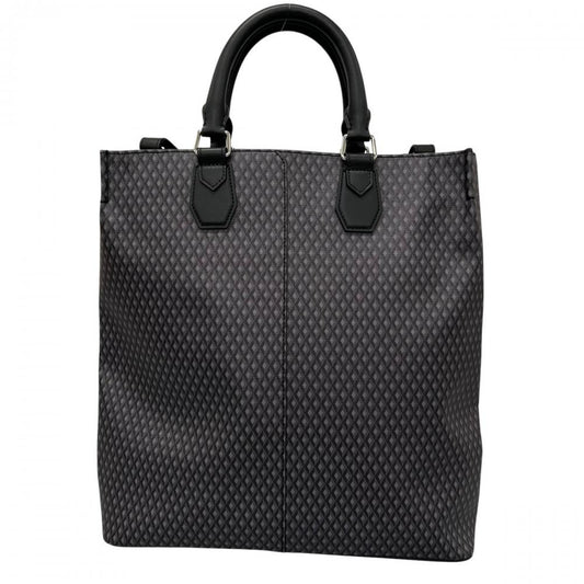 Dunhill ダンヒル 2WAY エンジンターン トートバッグ PVC レザー ブラック 黒 グレー シルバー金具 メンズ【中古品】