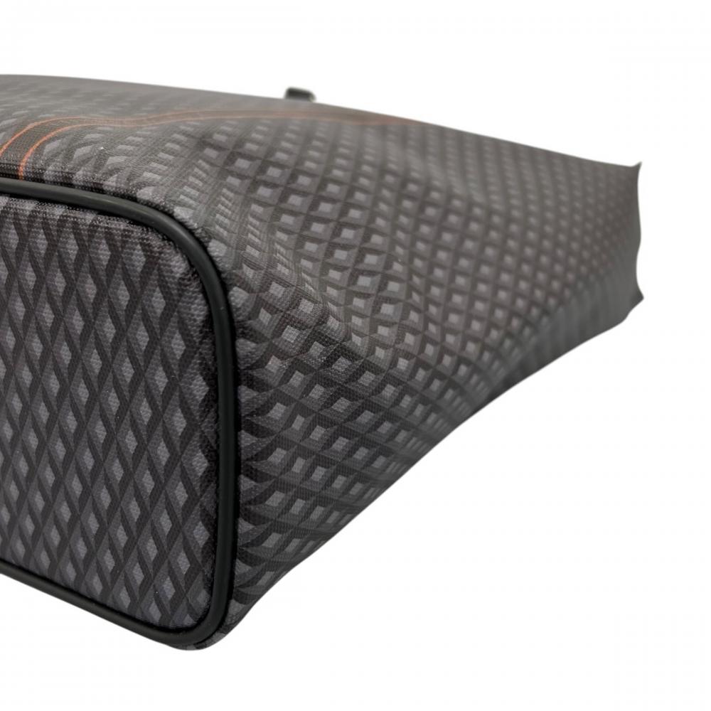 Dunhill ダンヒル 2WAY エンジンターン トートバッグ PVC レザー ブラック 黒 グレー シルバー金具 メンズ【中古品】