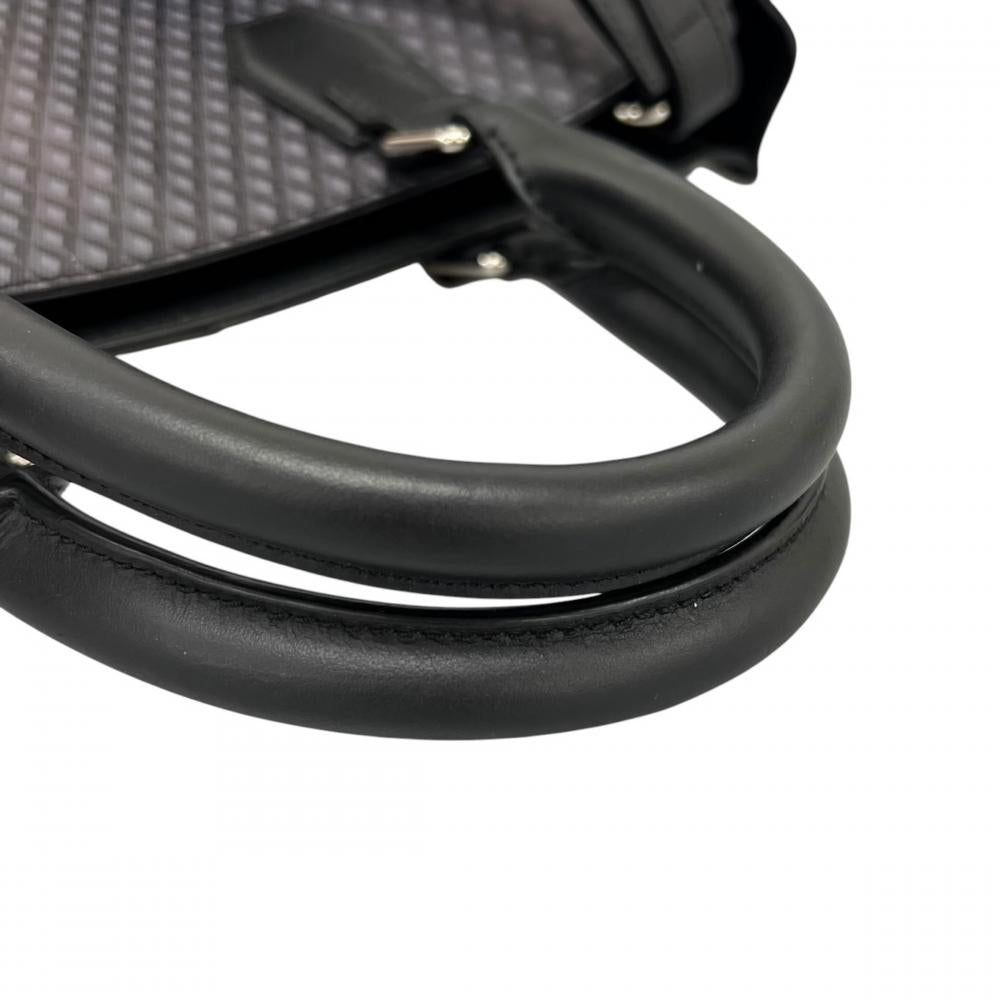 Dunhill ダンヒル 2WAY エンジンターン トートバッグ PVC レザー ブラック 黒 グレー シルバー金具 メンズ【中古品】