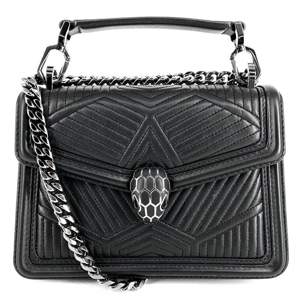 BVLGARI ブルガリ 2WAY セルペンティフォーエバー ハンドバッグ ショルダーバッグ レザー ブラック 黒 シルバー金具 レディース【中古品】