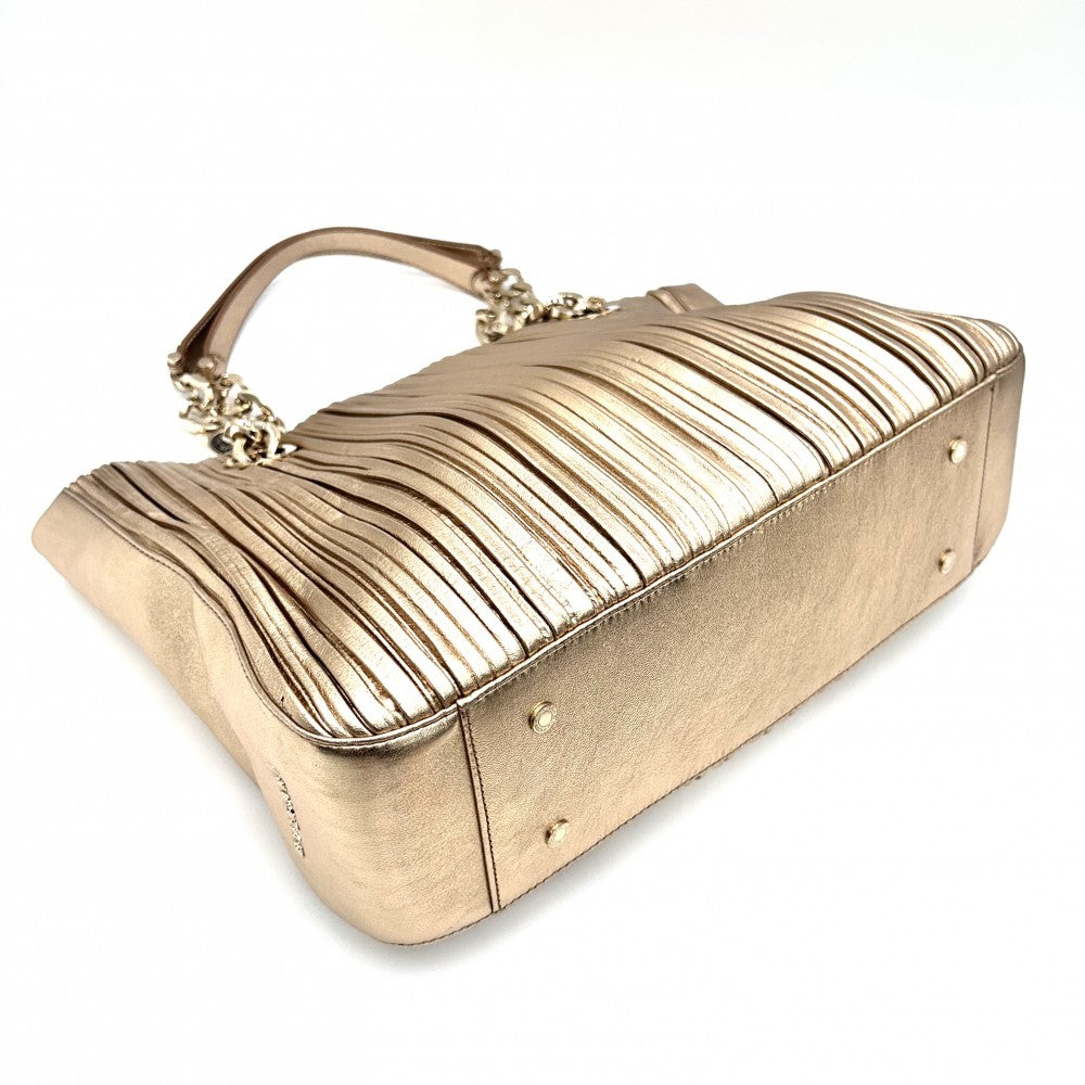 【開店SALE】 BVLGARI ブルガリ トートバッグ プリーツ ハンドバッグ モテーネ レザー ゴールド ゴールド金具 レディース【中古品】