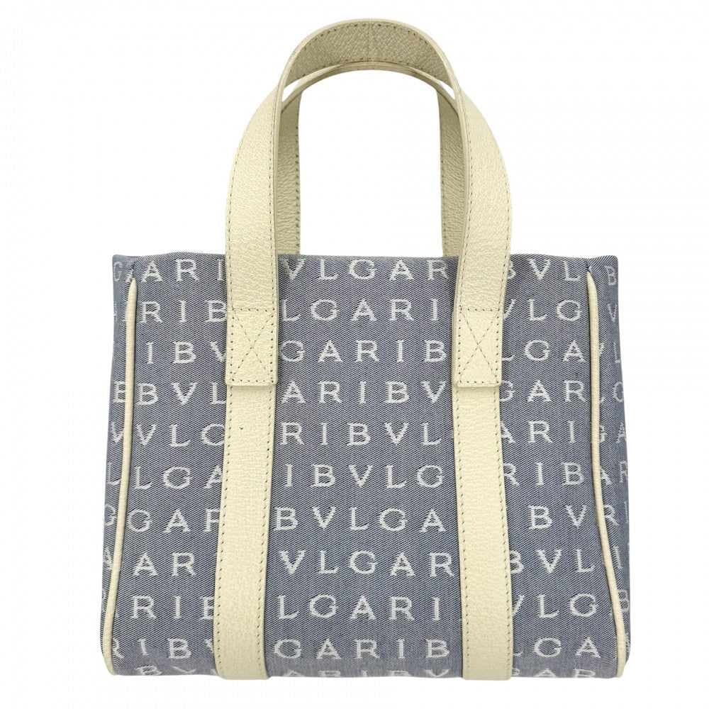 BVLGARI ブルガリ ハンドバッグ ロゴマニア ミニトートバッグ キャンバス レザー ブルー 青 グリーン 緑 レディース【中古品】