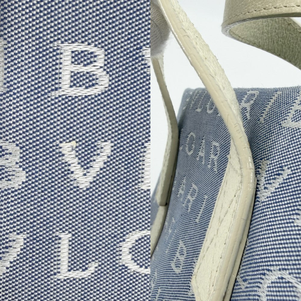 BVLGARI ブルガリ ハンドバッグ ロゴマニア ミニトートバッグ キャンバス レザー ブルー 青 グリーン 緑 レディース【中古品】