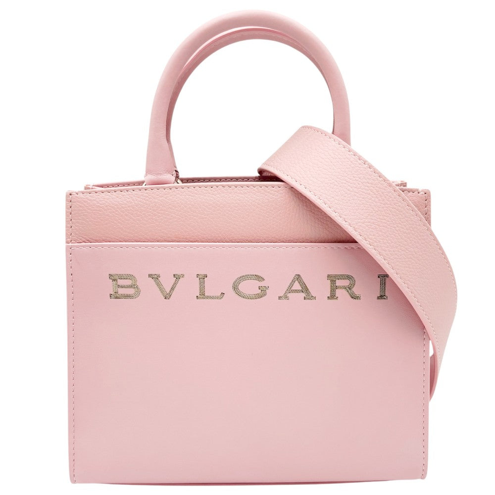 【開店SALE】 BVLGARI ブルガリ 2WAY ロゴトート ハンドバッグ ショルダーバッグ トートバッグ 鞄 かばん レザー ピンク ゴールド金具 レディース【中古品】
