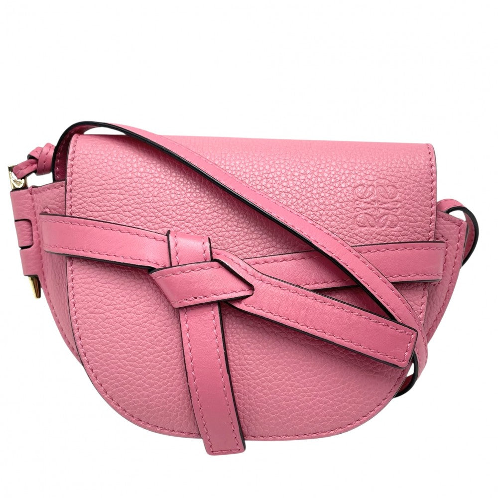 【開店SALE】 LOEWE ロエベ ショルダーバッグ アナグラム ゲートバッグミニ レザー ピンク ゴールド金具 レディース【中古品】