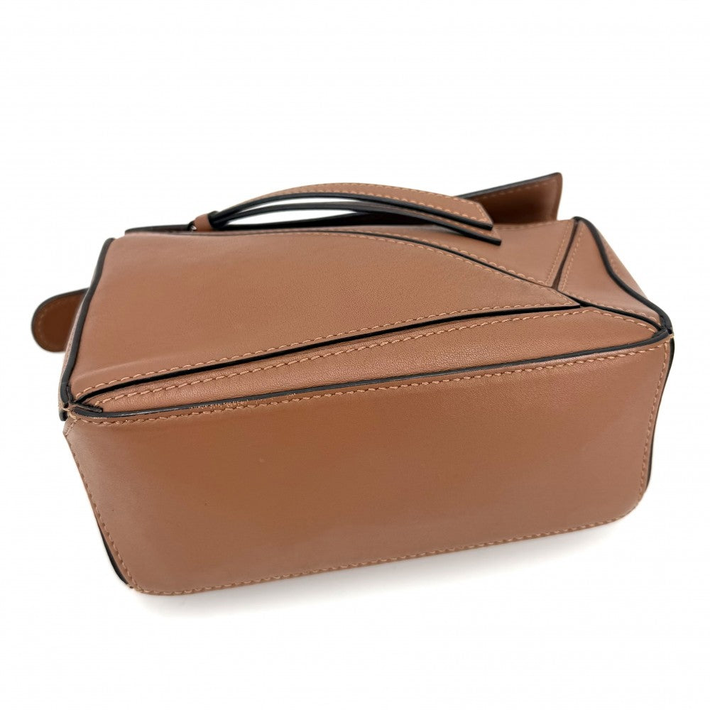 LOEWE ロエベ 2WAY パズルバッグ ナノ ハンドバッグ ショルダーバッグ 小さめ レザー ブラウン 茶 シルバー金具 レディース【中古品】