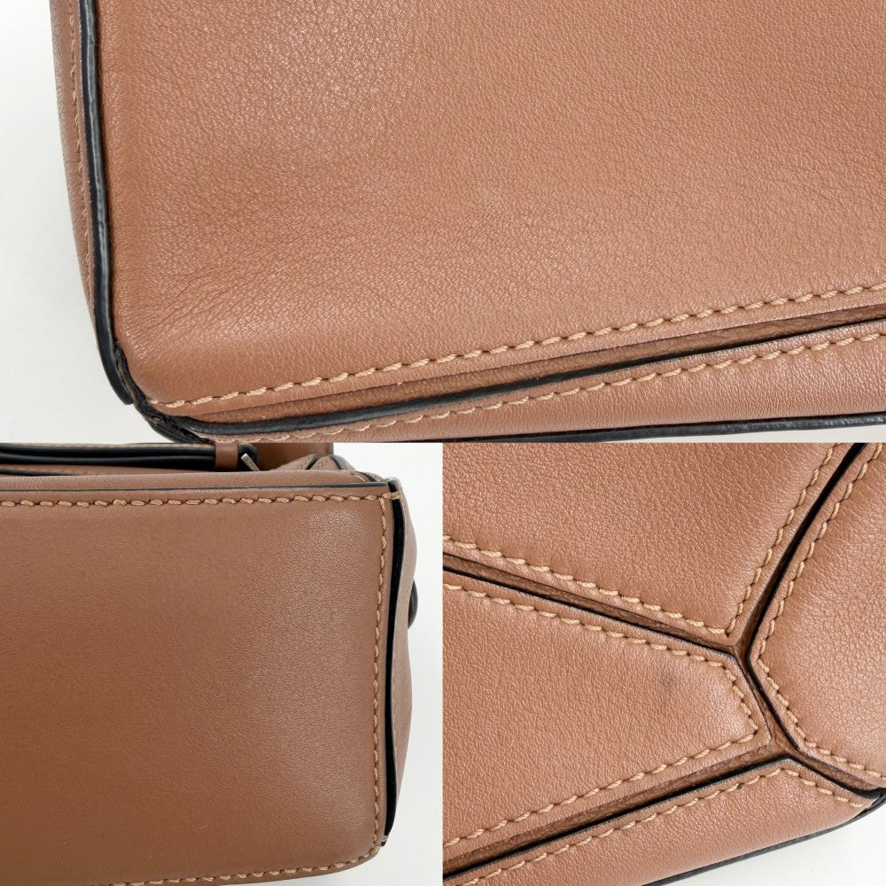 LOEWE ロエベ 2WAY パズルバッグ ナノ ハンドバッグ ショルダーバッグ 小さめ レザー ブラウン 茶 シルバー金具 レディース【中古品】