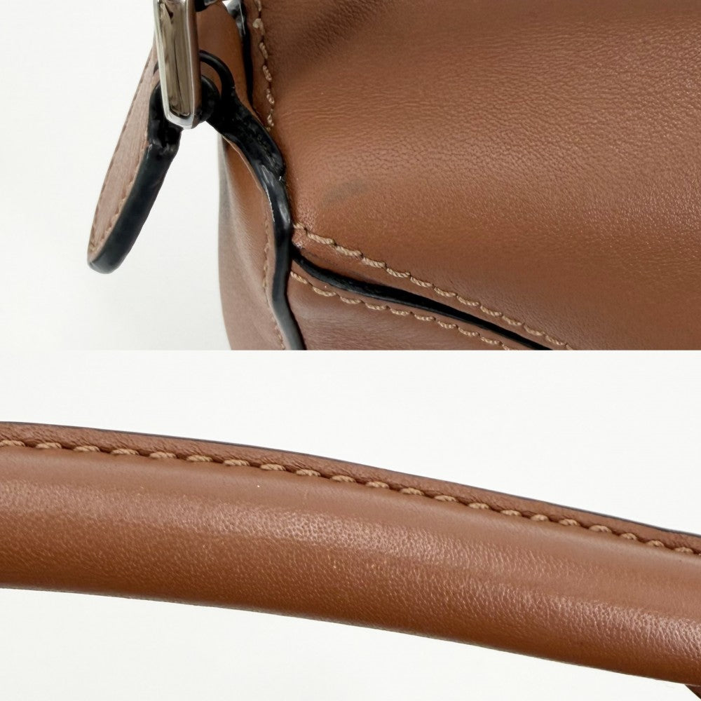 LOEWE ロエベ 2WAY パズルバッグ ナノ ハンドバッグ ショルダーバッグ 小さめ レザー ブラウン 茶 シルバー金具 レディース【中古品】