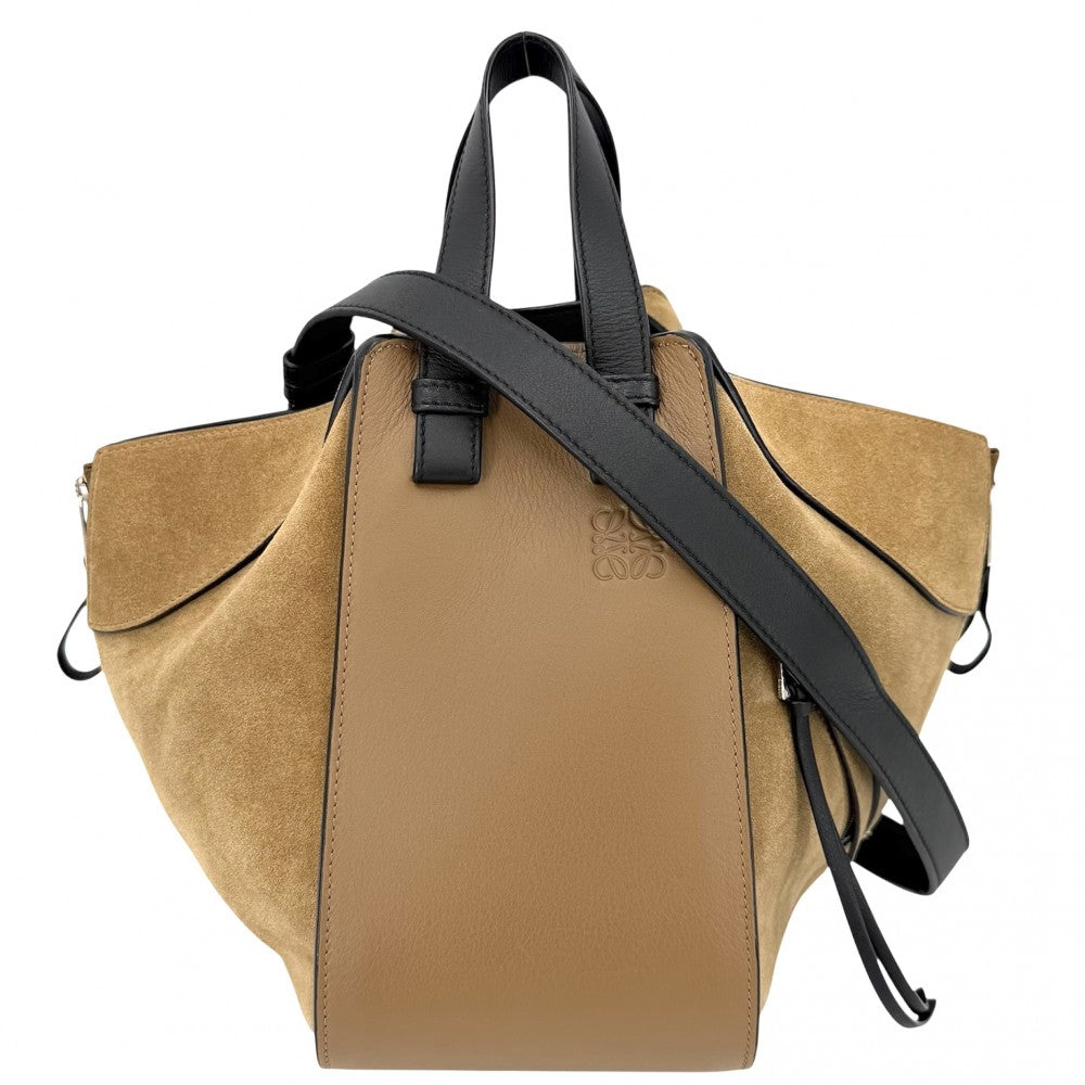 LOEWE ロエベ 2WAY アナグラム ハンモックバッグスモール ショルダーバッグ ハンドバッグ トートバッグ レザー スエード ブラウン 茶 ブラック 黒 シルバー金具 レディース【中古品】