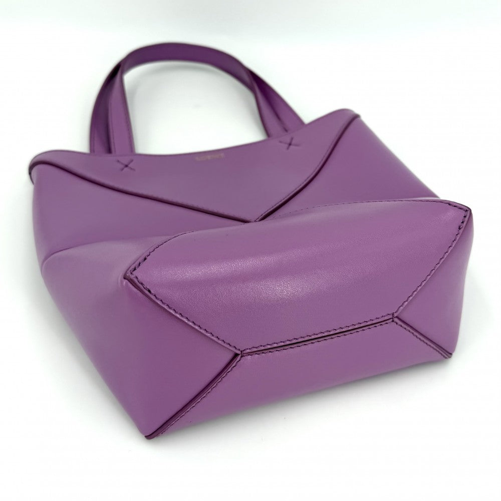 LOEWE ロエベ 2WAY パズル フォルド トート ミニ ハンドバッグ ショルダーバッグ PUZZLE FOLD TOTE トートバッグ A657V25X01 レザー パープル系 ゴールド金具 レディース【中古品】