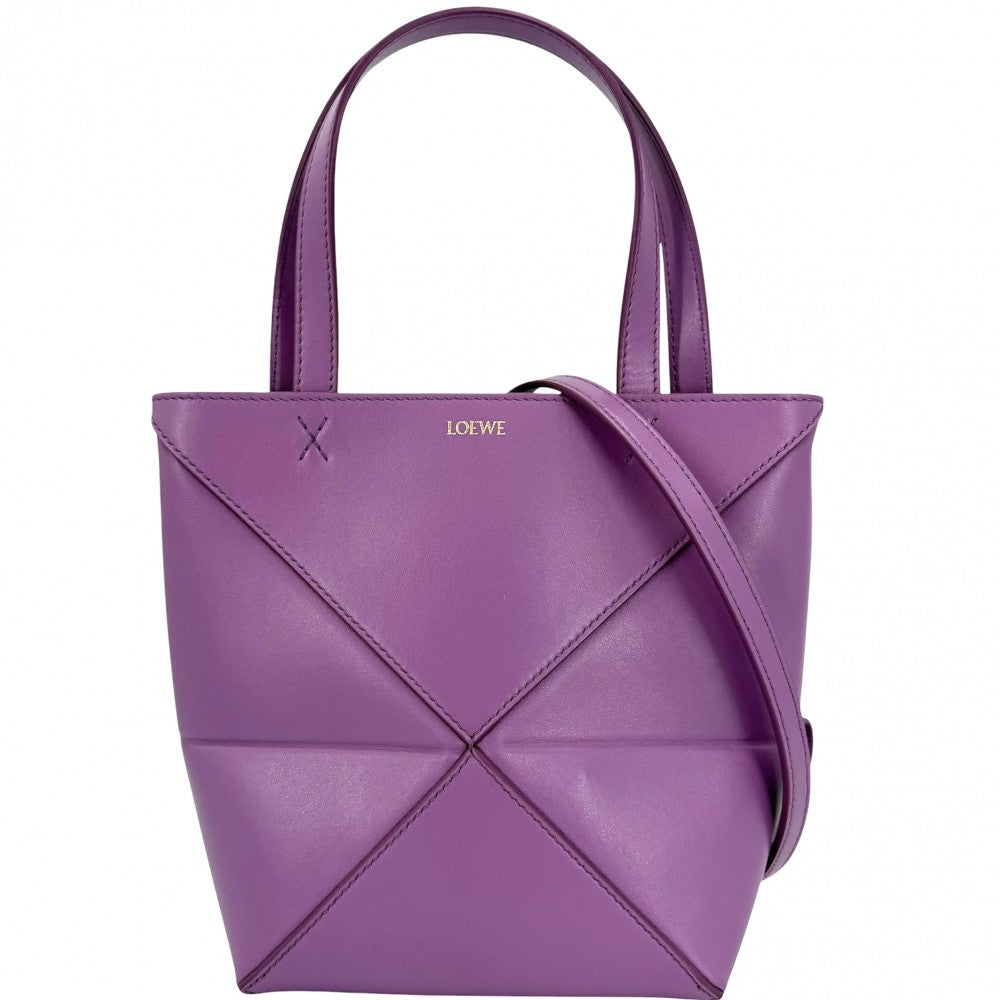 LOEWE ロエベ 2WAY パズル フォルド トート ミニ ハンドバッグ ショルダーバッグ PUZZLE FOLD TOTE トートバッグ A657V25X01 レザー パープル系 ゴールド金具 レディース【中古品】
