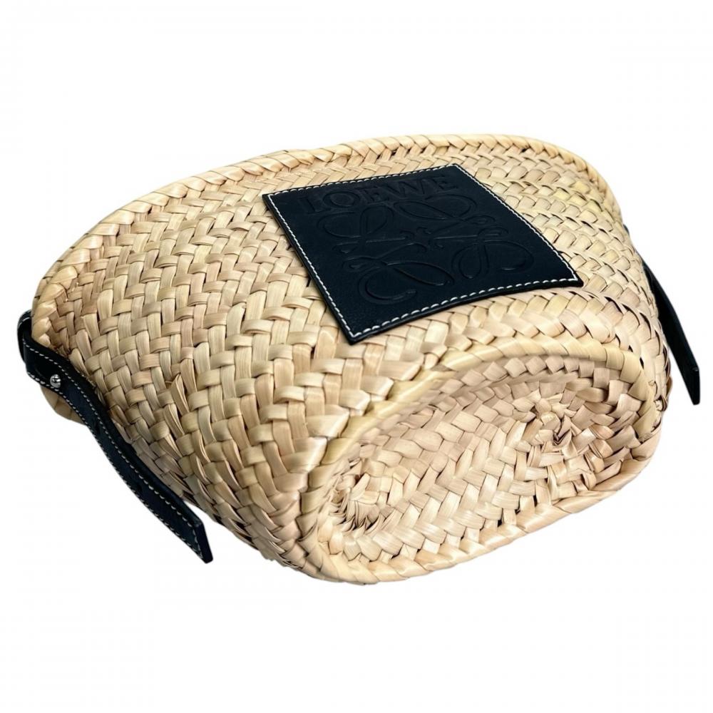 LOEWE ロエベ ショルダーバッグ ドローストリング かごバッグ A223222X01 ラフィア カーフ ブラック 黒 シルバー金具 レディース【中古品】