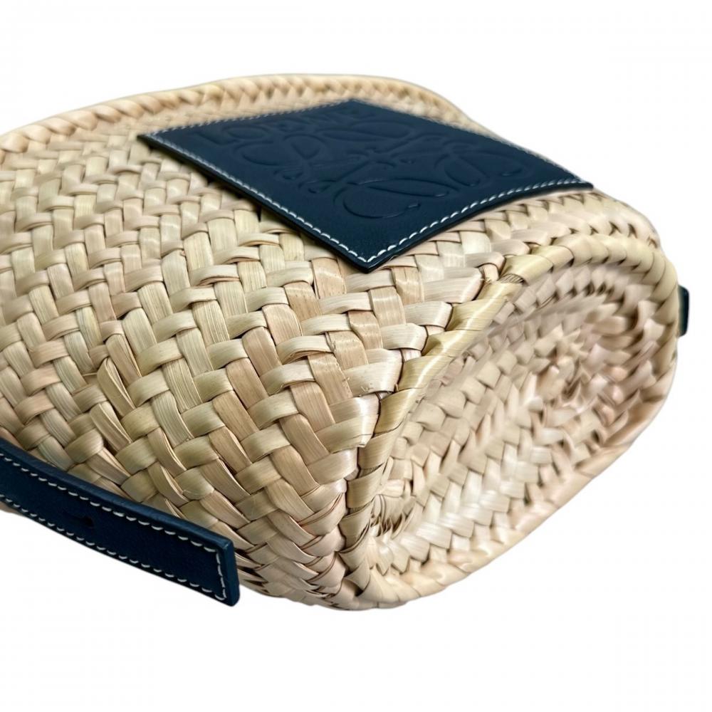 LOEWE ロエベ ショルダーバッグ ドローストリング かごバッグ A223222X01 ラフィア カーフ ブラック 黒 シルバー金具 レディース【中古品】