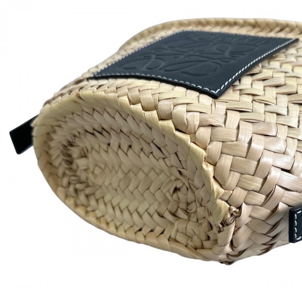 LOEWE ロエベ ショルダーバッグ ドローストリング かごバッグ A223222X01 ラフィア カーフ ブラック 黒 シルバー金具 レディース【中古品】