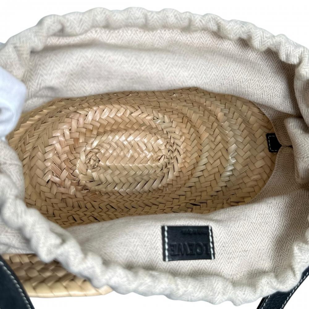 LOEWE ロエベ ショルダーバッグ ドローストリング かごバッグ A223222X01 ラフィア カーフ ブラック 黒 シルバー金具 レディース【中古品】