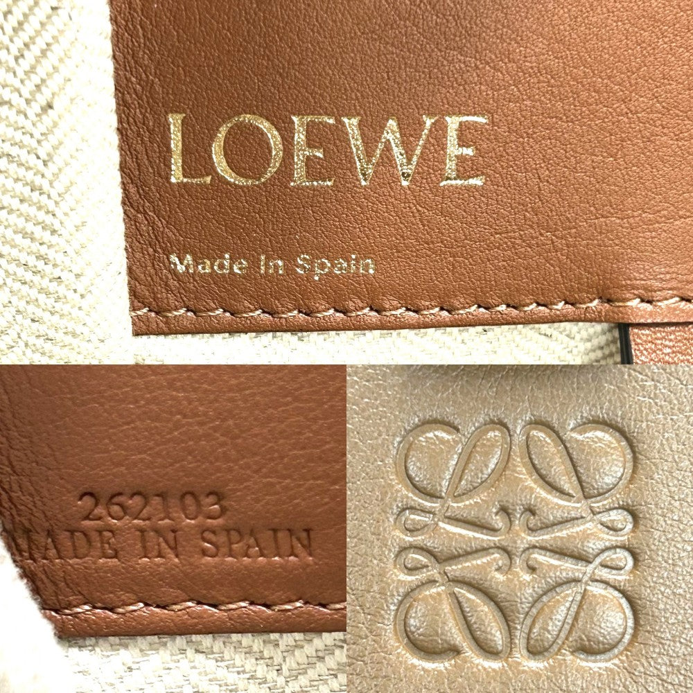 LOEWE ロエベ 2WAY アナグラム ハンモックバッグスモール ショルダーバッグ ハンドバッグ キャンバス レザー ベージュ ブラウン 茶 ゴールド金具 レディース【中古品】
