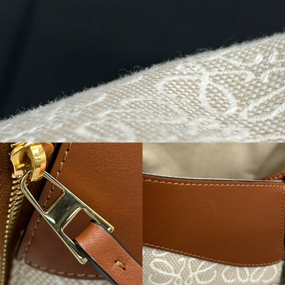 LOEWE ロエベ 2WAY アナグラム ハンモックバッグスモール ショルダーバッグ ハンドバッグ キャンバス レザー ベージュ ブラウン 茶 ゴールド金具 レディース【中古品】