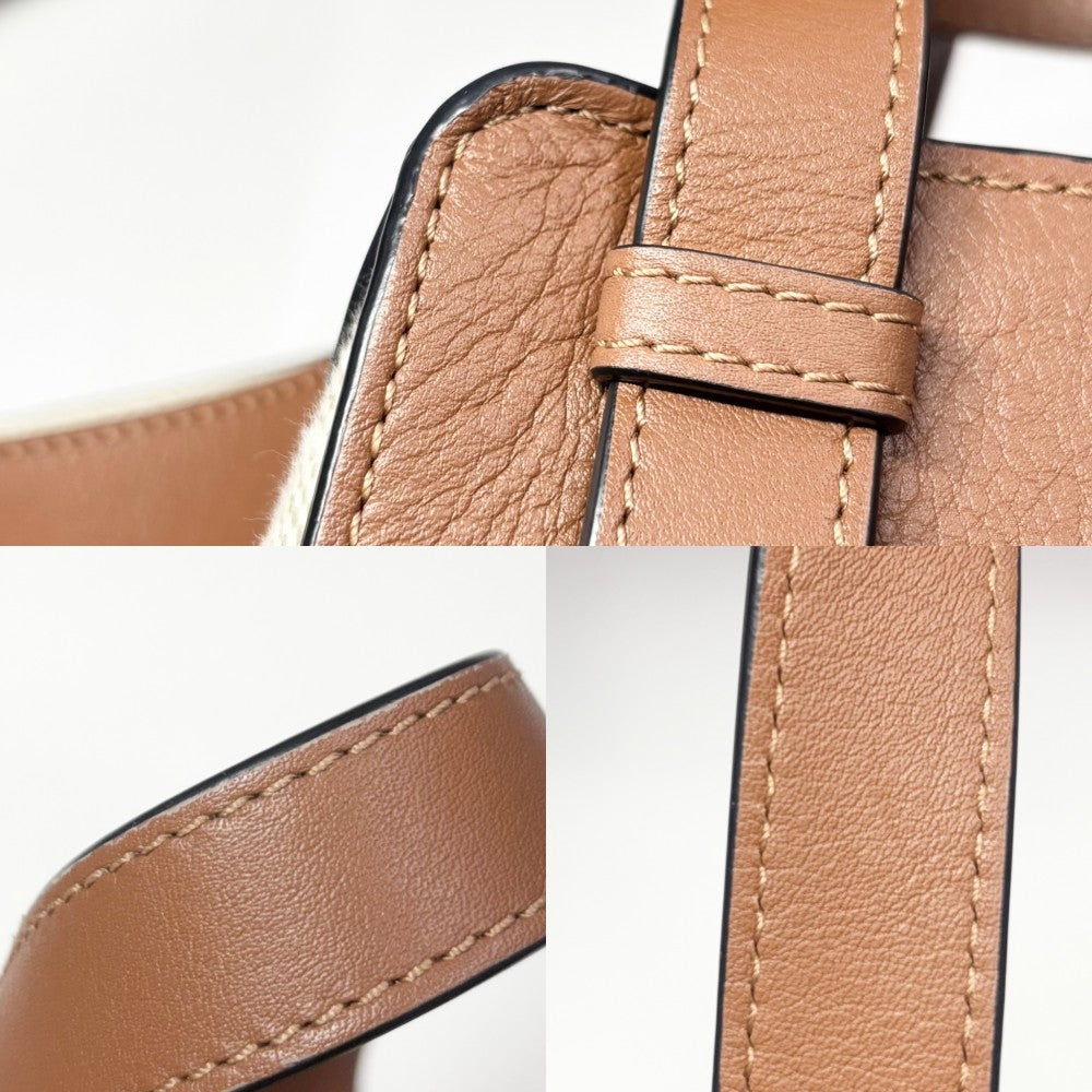 LOEWE ロエベ 2WAY アナグラム ハンモックバッグスモール ショルダーバッグ ハンドバッグ キャンバス レザー ベージュ ブラウン 茶 ゴールド金具 レディース【中古品】