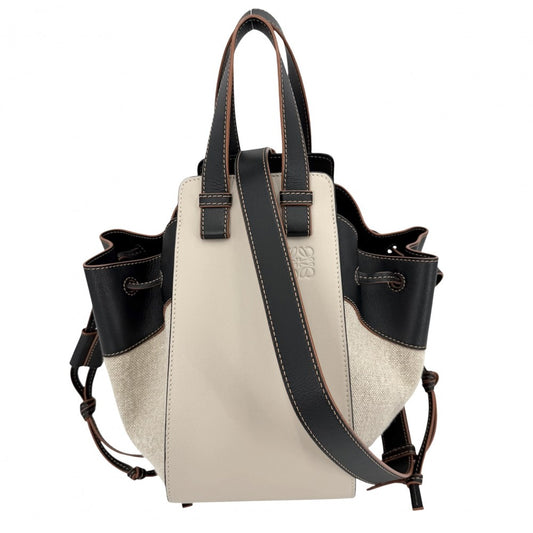LOEWE ロエベ 2WAY アナグラム ハンモックバッグ ショルダーバッグ ハンドバッグ トートバッグ ドローストリング レザー キャンバス ベージュ ブラック 黒 シルバー金具 レディース【中古品】
