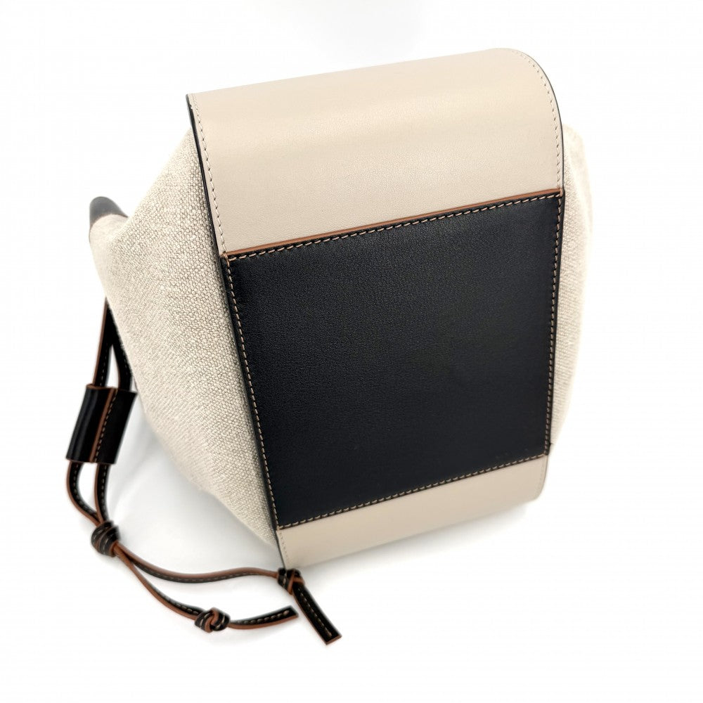LOEWE ロエベ 2WAY アナグラム ハンモックバッグ ショルダーバッグ ハンドバッグ トートバッグ ドローストリング レザー キャンバス ベージュ ブラック 黒 シルバー金具 レディース【中古品】