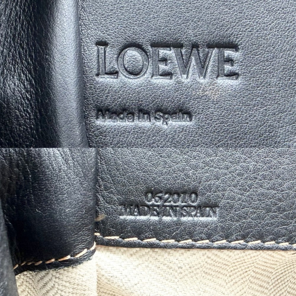 LOEWE ロエベ 2WAY アナグラム ハンモックバッグ ショルダーバッグ ハンドバッグ トートバッグ ドローストリング レザー キャンバス ベージュ ブラック 黒 シルバー金具 レディース【中古品】