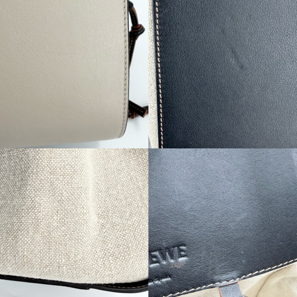 LOEWE ロエベ 2WAY アナグラム ハンモックバッグ ショルダーバッグ ハンドバッグ トートバッグ ドローストリング レザー キャンバス ベージュ ブラック 黒 シルバー金具 レディース【中古品】