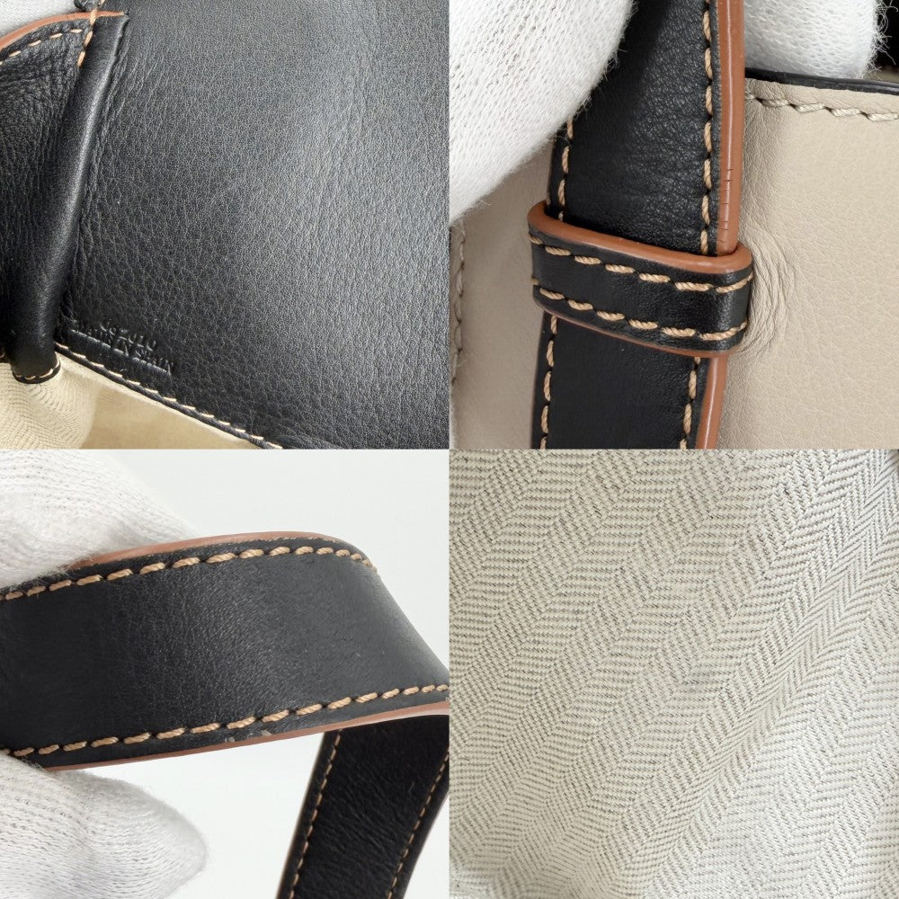 LOEWE ロエベ 2WAY アナグラム ハンモックバッグ ショルダーバッグ ハンドバッグ トートバッグ ドローストリング レザー キャンバス ベージュ ブラック 黒 シルバー金具 レディース【中古品】