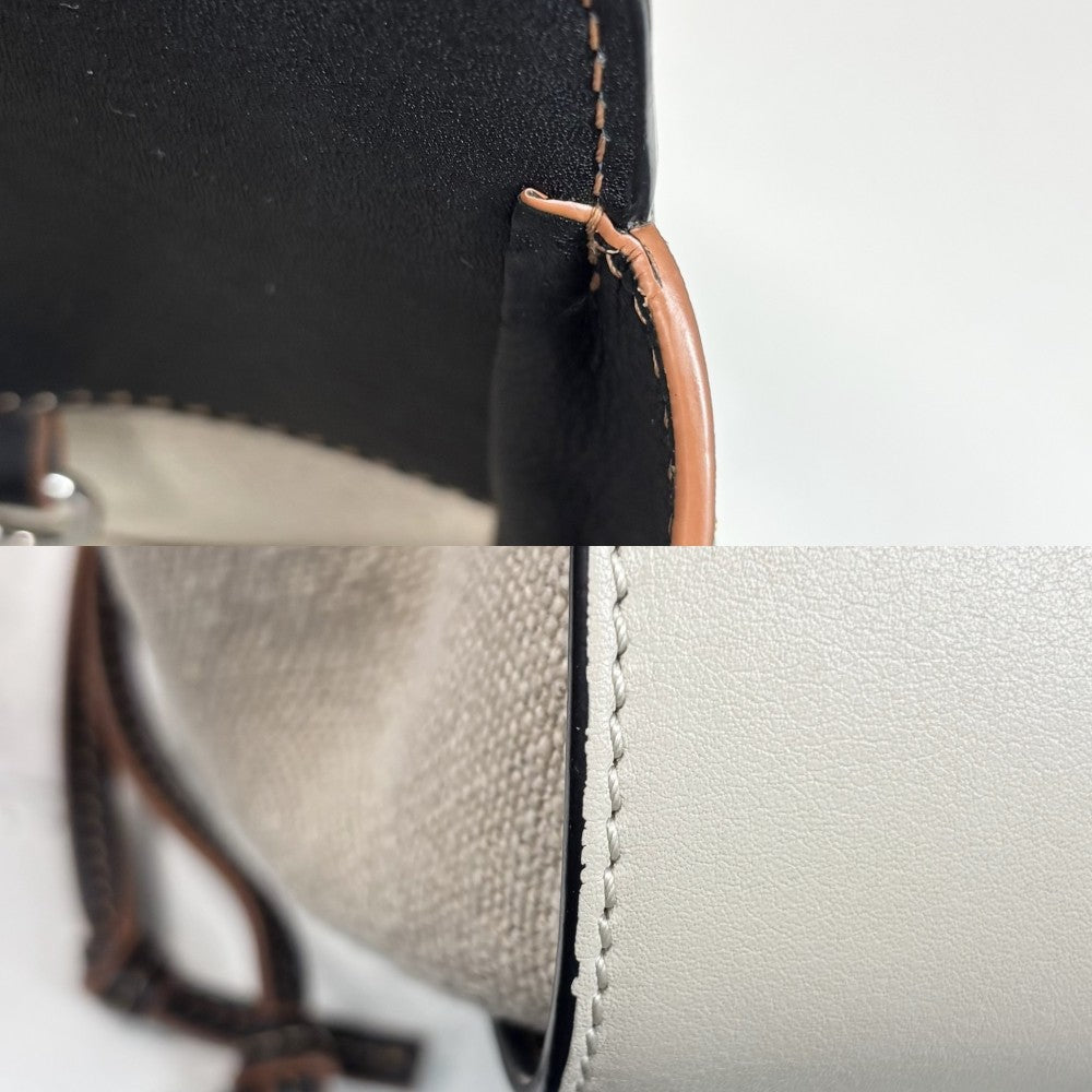 LOEWE ロエベ 2WAY アナグラム ハンモックバッグ ショルダーバッグ ハンドバッグ トートバッグ ドローストリング レザー キャンバス ベージュ ブラック 黒 シルバー金具 レディース【中古品】